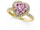 Yellow gold Fancy Pink Heart Cut Halo Diamond Pave Band with Prong Setting_1