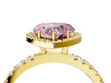Yellow gold Fancy Pink Heart Cut Halo Diamond Pave Band with Prong Setting_4