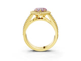 Yellow gold Fancy Pink Heart Cut Halo Diamond Ring with Beaded Split Shank and Four-Prong Setting_3
