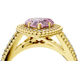 Yellow gold Fancy Pink Heart Cut Halo Diamond Ring with Beaded Split Shank and Four-Prong Setting_4