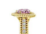 Yellow gold Fancy Pink Heart Cut Halo Diamond Ring with Beaded Split Shank and Four-Prong Setting_5