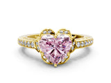 Yellow gold Fancy Pink Heart  Cut Halo Diamond Ring with Channel Set Band and Four-Prong Setting_55