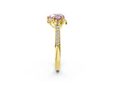 Yellow gold Fancy Pink Heart  Cut Halo Diamond Ring with Channel Set Band and Four-Prong Setting_57