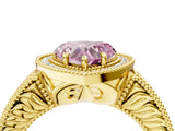 Yellow gold Fancy Pink Heart  Cut Halo Diamond Ring with Pavé Band and Four-Prong Setting_56