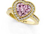 Yellow gold Fancy Pink Heart  Cut Halo Diamond Ring with Pavé Band and Milgrain Prong Setting_33
