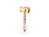 Yellow gold Fancy Pink Heart  Cut Halo Diamond Ring with Pavé Band and Milgrain Prong Setting_34