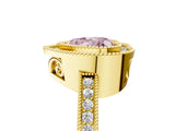 Yellow gold Fancy Pink Heart  Cut Halo Diamond Ring with Pavé Band and Milgrain Prong Setting_37