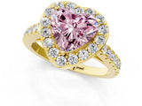 Yellow gold Fancy Pink Heart Cut Halo Diamond Ring with Pavé Band and Three-Prong Setting_1
