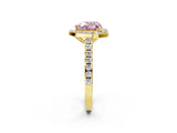 Yellow gold Fancy Pink Heart Cut Halo Diamond Ring with Pavé Band and Three-Prong Setting_2