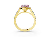 Yellow gold Fancy Pink Heart Cut Halo Diamond Ring with Pavé Band and Three-Prong Setting_3