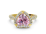 Yellow gold Fancy Pink Heart Cut Halo Diamond Ring with Pavé Band