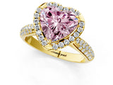 Yellow gold Fancy Pink Heart Cut Halo Diamond Ring with Pavé Band_1