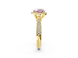 Yellow gold Fancy Pink Heart Cut Halo Diamond Ring with Pavé Band_2