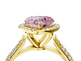 Yellow gold Fancy Pink Heart Cut Halo Diamond Ring with Pavé Band_4