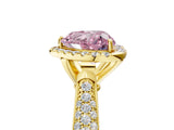 Yellow gold Fancy Pink Heart Cut Halo Diamond Ring with Pavé Band_5