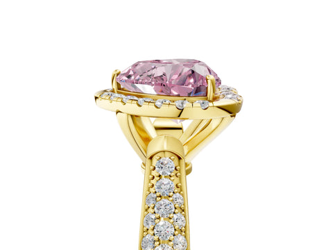 Yellow gold Fancy Pink Heart Cut Halo Diamond Ring with Pavé Band_5