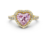 Yellow gold Fancy Pink Heart  Cut Halo Diamond Ring with Pave Band and Four-Prong Setting_24