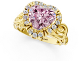 Yellow gold Fancy Pink Heart  Cut Halo Diamond Ring with Scrollwork Band and Four-Prong Setting_73