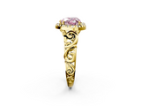 Yellow gold Fancy Pink Heart  Cut Halo Diamond Ring with Scrollwork Band and Four-Prong Setting_74
