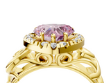 Yellow gold Fancy Pink Heart  Cut Halo Diamond Ring with Scrollwork Band and Four-Prong Setting_76