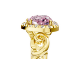 Yellow gold Fancy Pink Heart  Cut Halo Diamond Ring with Scrollwork Band and Four-Prong Setting_77