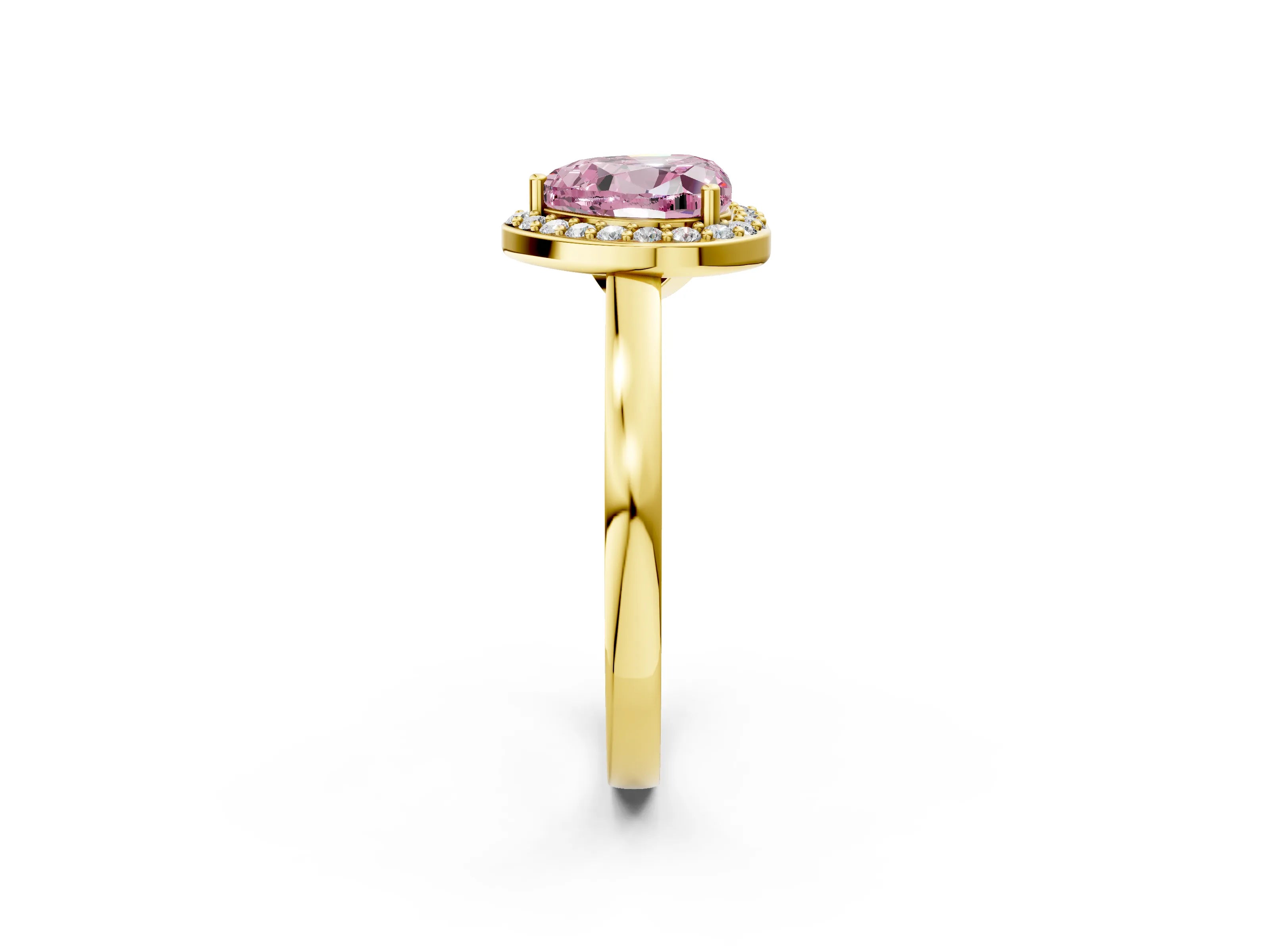 Yellow gold Fancy Pink Heart Cut Halo Diamond Ring with Solitaire Band and Prong Setting_2