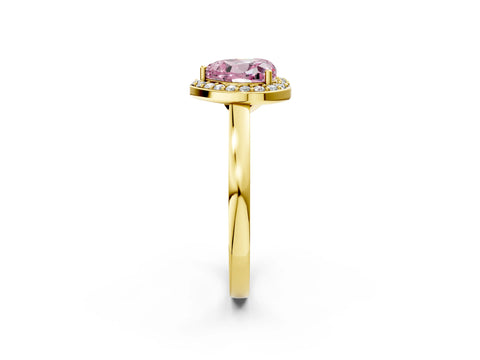 Yellow gold Fancy Pink Heart Cut Halo Diamond Ring with Solitaire Band and Prong Setting_2