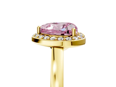 Yellow gold Fancy Pink Heart Cut Halo Diamond Ring with Solitaire Band and Prong Setting_5
