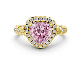Yellow gold Fancy Pink Heart Cut Halo Diamond Solitaire with Filigree Band and Four-Prong Setting