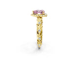 Yellow gold Fancy Pink Heart Cut Halo Diamond Solitaire with Filigree Band and Four-Prong Setting_2