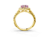 Yellow gold Fancy Pink Heart Cut Halo Diamond Solitaire with Filigree Band and Four-Prong Setting_3