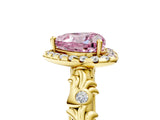 Yellow gold Fancy Pink Heart Cut Halo Diamond Solitaire with Filigree Band and Four-Prong Setting_5