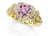 Yellow gold Fancy Pink Heart Cut Halo Diamond Split Shank Engagement Ring with Four-Prong Setting_1