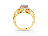 Yellow gold Fancy Pink Heart Cut Halo Diamond Split Shank Engagement Ring with Four-Prong Setting_3