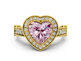 Yellow gold Fancy Pink Heart Cut Halo Diamond Split Shank Pave Ring_12