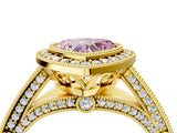 Yellow gold Fancy Pink Heart Cut Halo Diamond Split Shank Pave Ring_16