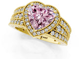 Yellow gold Fancy Pink Heart Cut Halo Diamond Split Shank Ring with Prong Setting_1