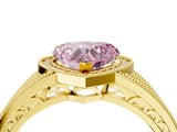 Yellow gold Fancy Pink Heart Cut Halo Diamond Split Shank Ring with Prong Setting_4