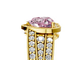 Yellow gold Fancy Pink Heart Cut Halo Diamond Split Shank Ring with Prong Setting_5