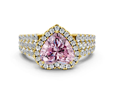 Yellow gold Fancy Pink Heart Cut Halo Pavé Diamond Engagement Ring with Split Shank and Four-Prong Setting_3