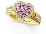 Yellow gold Fancy Pink Heart  Cut Halo Pave Band Four-Prong Ring_49