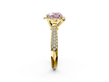Yellow gold Fancy Pink Heart  Cut Halo Pave Band Four-Prong Setting Ring_22