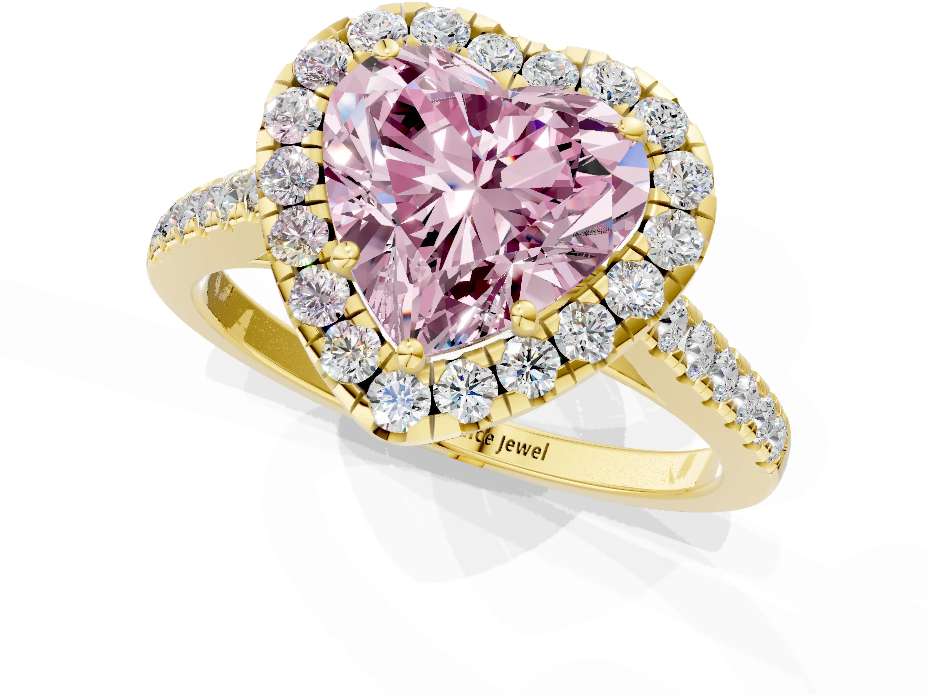 Yellow gold Fancy Pink Heart Cut Halo Pave Diamond Engagement Ring with Four-Prong Setting_1