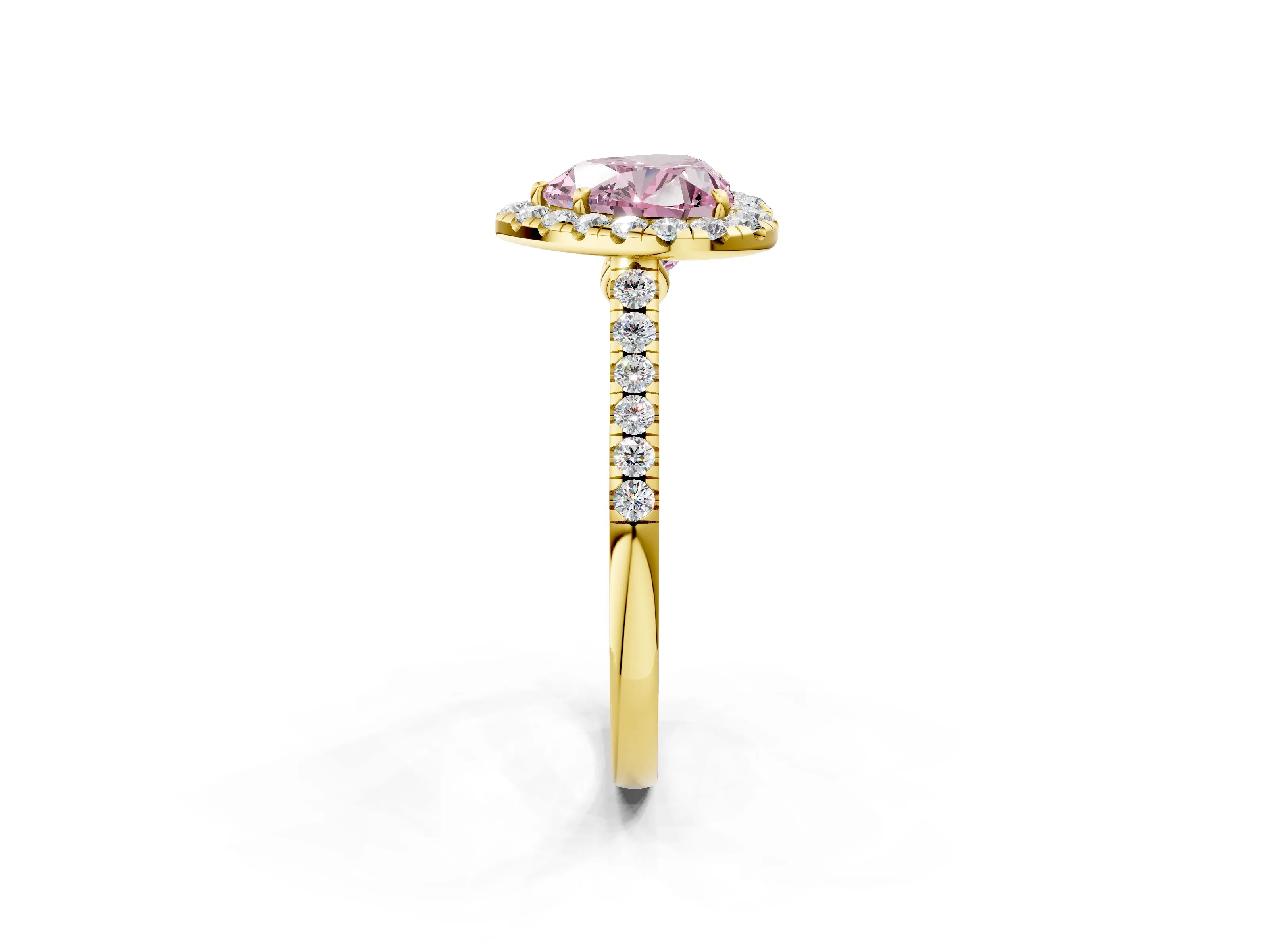 Yellow gold Fancy Pink Heart Cut Halo Pave Diamond Engagement Ring with Four-Prong Setting_2