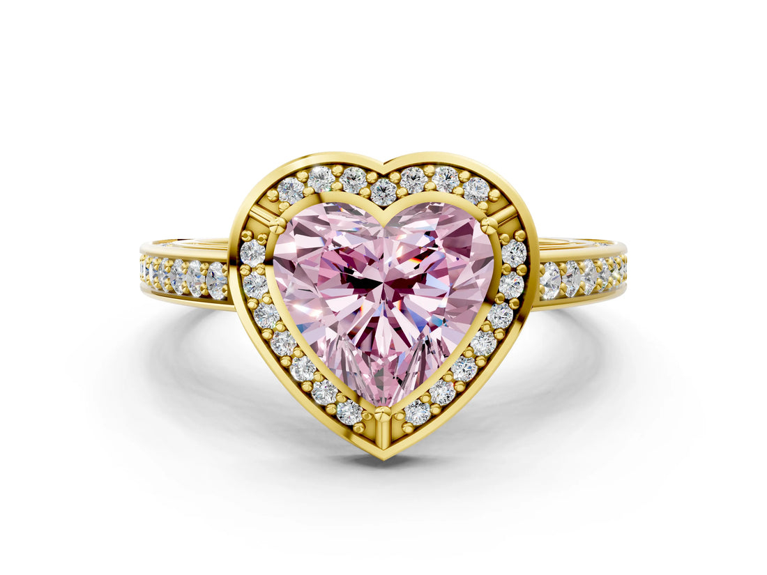 Yellow gold Fancy Pink Heart  Cut Halo Pave Split Shank Prong Setting Ring_33