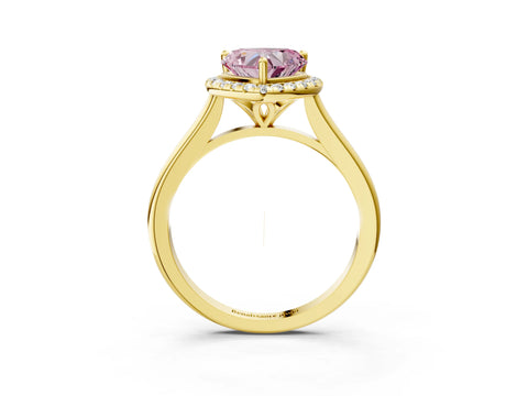 Yellow gold Fancy Pink Heart Cut Halo Round Diamond Solitaire Engagement Ring with Pave Band and Four-Prong Setting_15