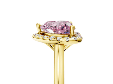 Yellow gold Fancy Pink Heart Cut Halo Round Diamond Solitaire Engagement Ring with Pave Band and Four-Prong Setting_17