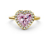 Yellow gold Fancy Pink Heart Cut Halo Round Diamond Solitaire Ring with Pavé Band and Four-Prong Setting_12