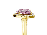 Yellow gold Fancy Pink Heart Cut Halo Round Diamond Solitaire Ring with Pavé Band and Four-Prong Setting_17