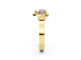 Yellow gold Fancy Pink Heart Cut Halo Round Diamond Twist Band with Four-Prong Setting_2